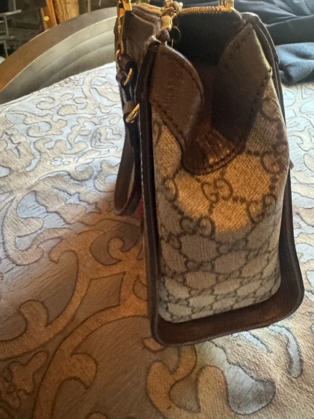 Gucci Brown GG Supreme Canvas Satchel with Green-Red Web Stripe - Picture 4 of 9